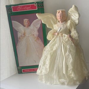 Vintage Christmas Around the World Pearlized Angel Tree Topper in Ivory